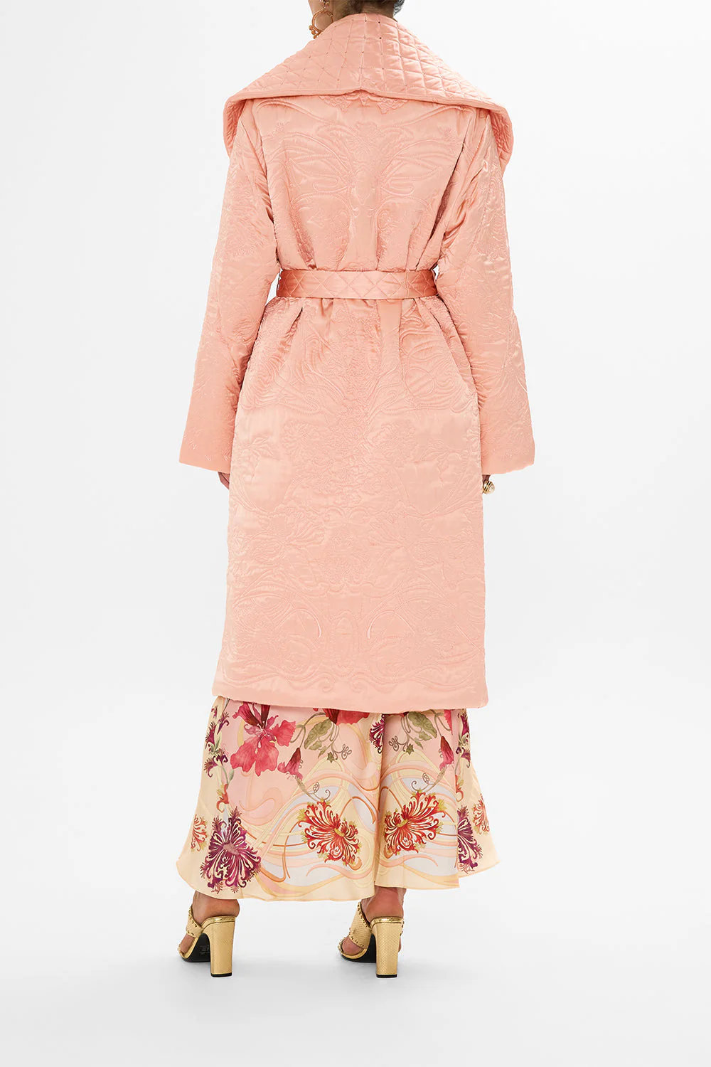 QUILTED LONG WRAP COAT BLOSSOMS AND BRUSHSTROKES - Image 2