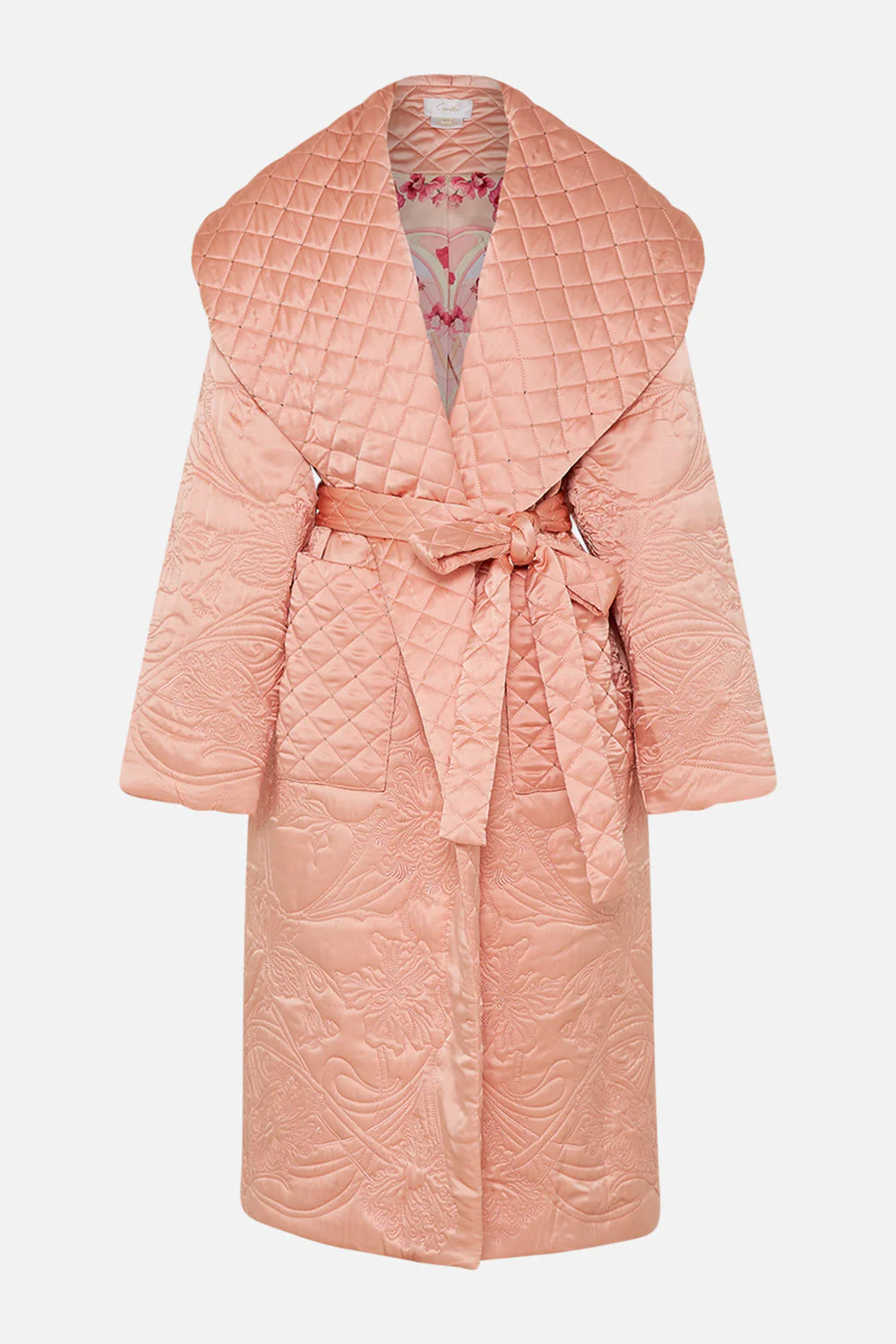 QUILTED LONG WRAP COAT BLOSSOMS AND BRUSHSTROKES - Image 3