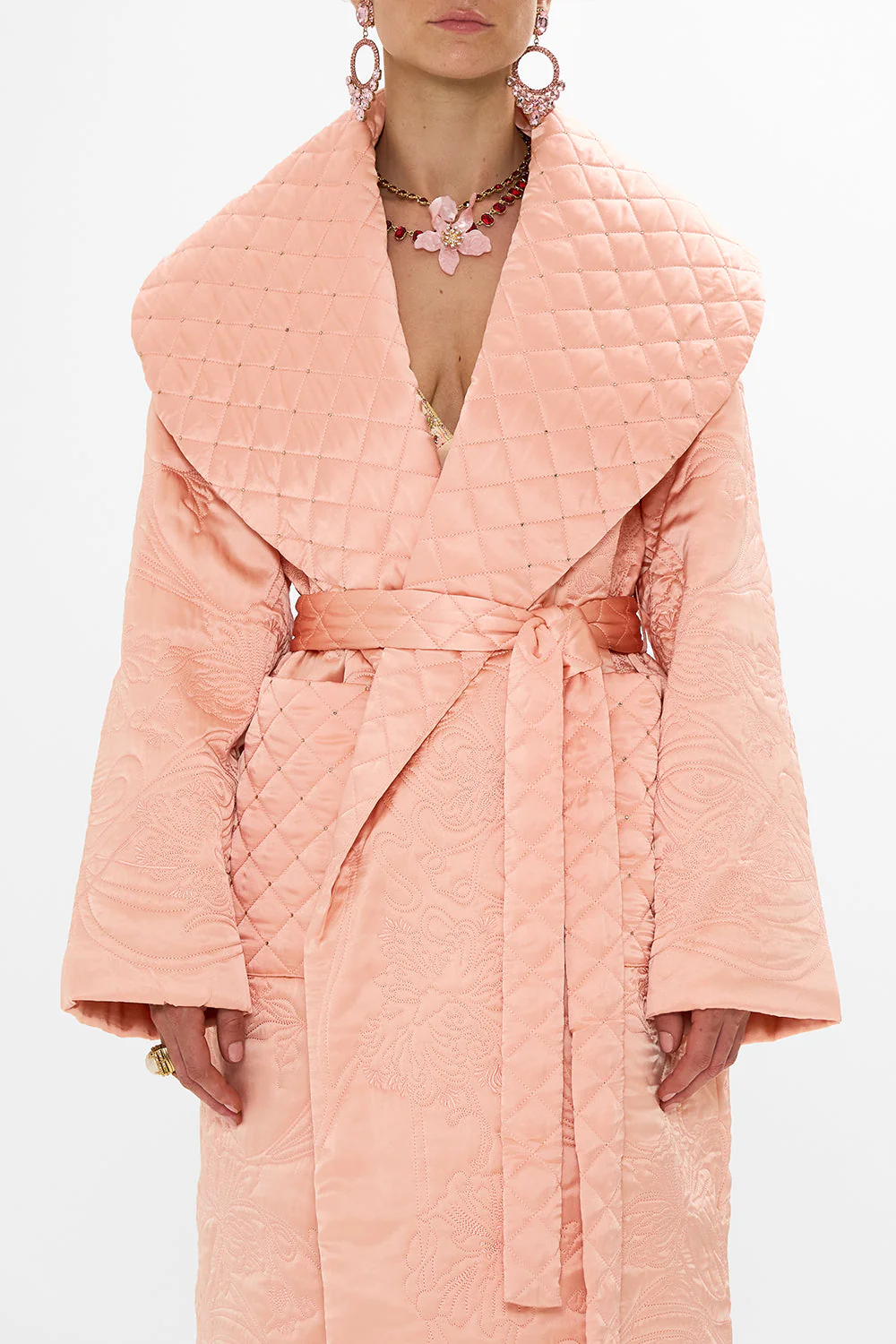 QUILTED LONG WRAP COAT BLOSSOMS AND BRUSHSTROKES - Image 5
