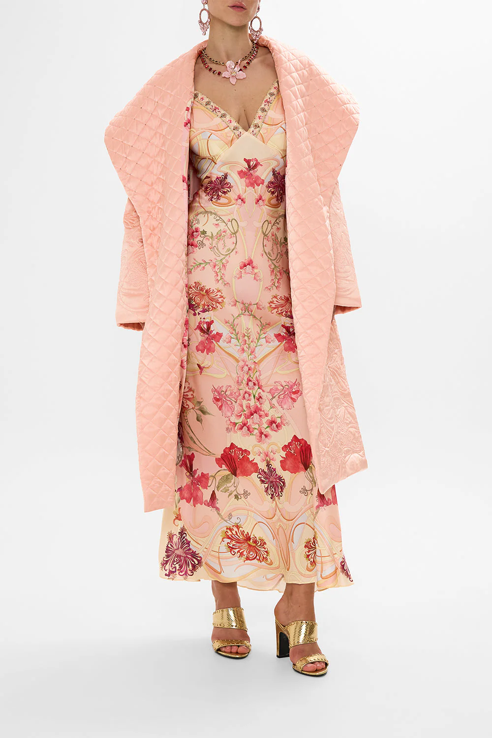 QUILTED LONG WRAP COAT BLOSSOMS AND BRUSHSTROKES - Image 7