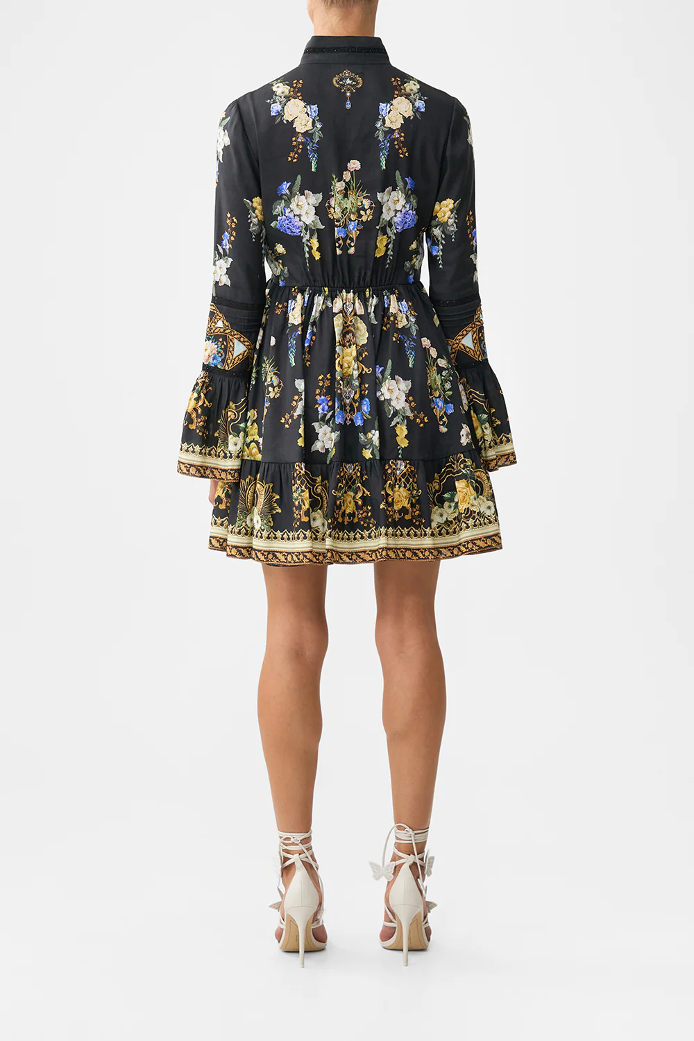 HIGH NECK SHORT DRESS WITH RUFFLE CUFF OTTOMAN ELEGANCE - Image 2