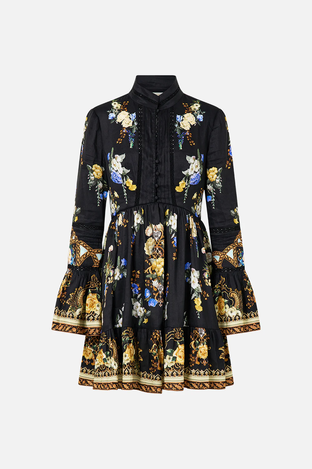 HIGH NECK SHORT DRESS WITH RUFFLE CUFF OTTOMAN ELEGANCE - Image 3