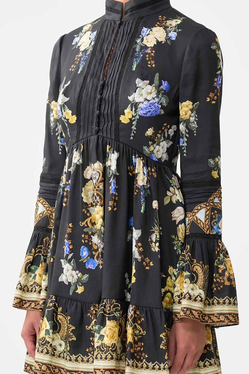 HIGH NECK SHORT DRESS WITH RUFFLE CUFF OTTOMAN ELEGANCE - Image 5