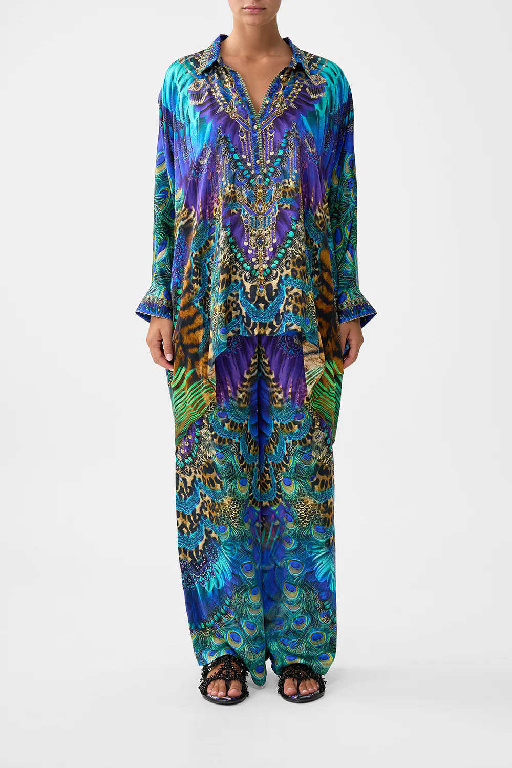 BUTTON UP TOP WITH DRAPED BACK COSMIC ZOOLOGY