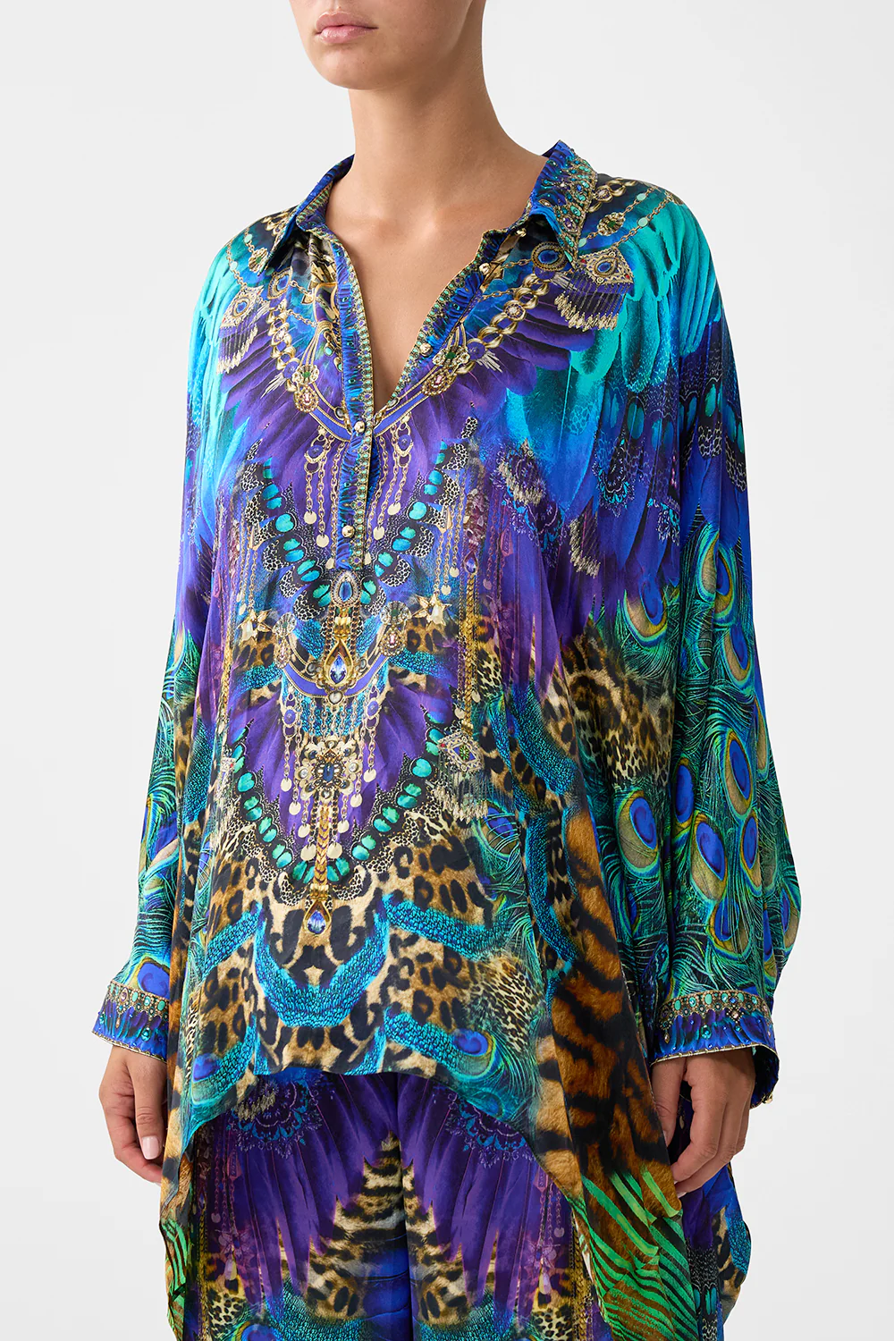 BUTTON UP TOP WITH DRAPED BACK COSMIC ZOOLOGY - Image 5