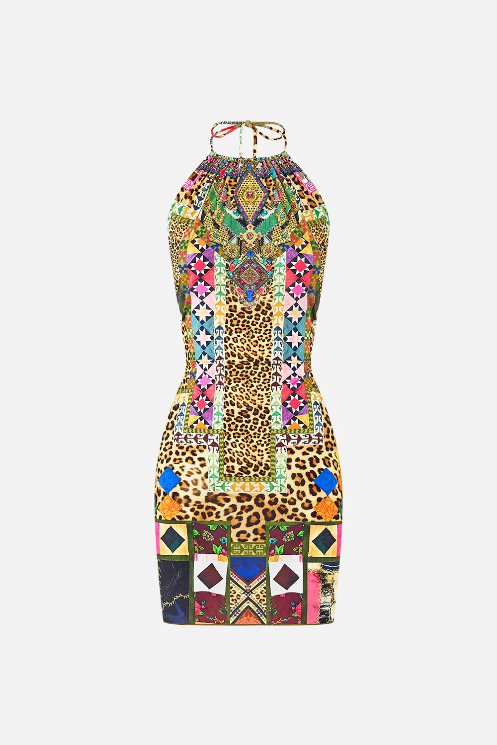 HALTER BEACH MINI DRESS W CUT OUT WAIST TRIM EMBROIDERED EVER AFTER - Image 3
