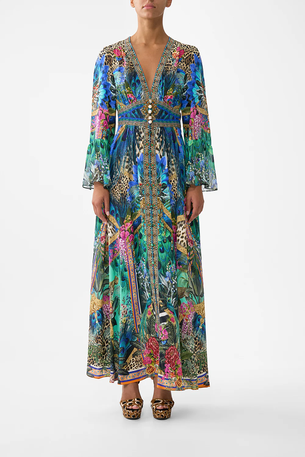 SHAPED WAISTBAND DRESS WITH RUFFLE SLEEVE ANIMAL ALCHEMY