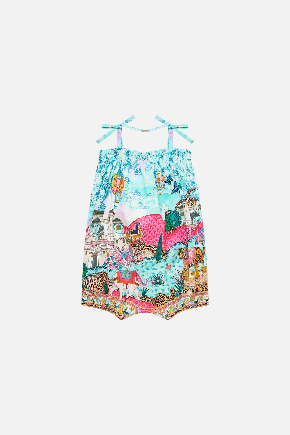 BABIES GATHERED NECK ROMPER WITH BOW STRAPS MINIATURE MOMENTS
