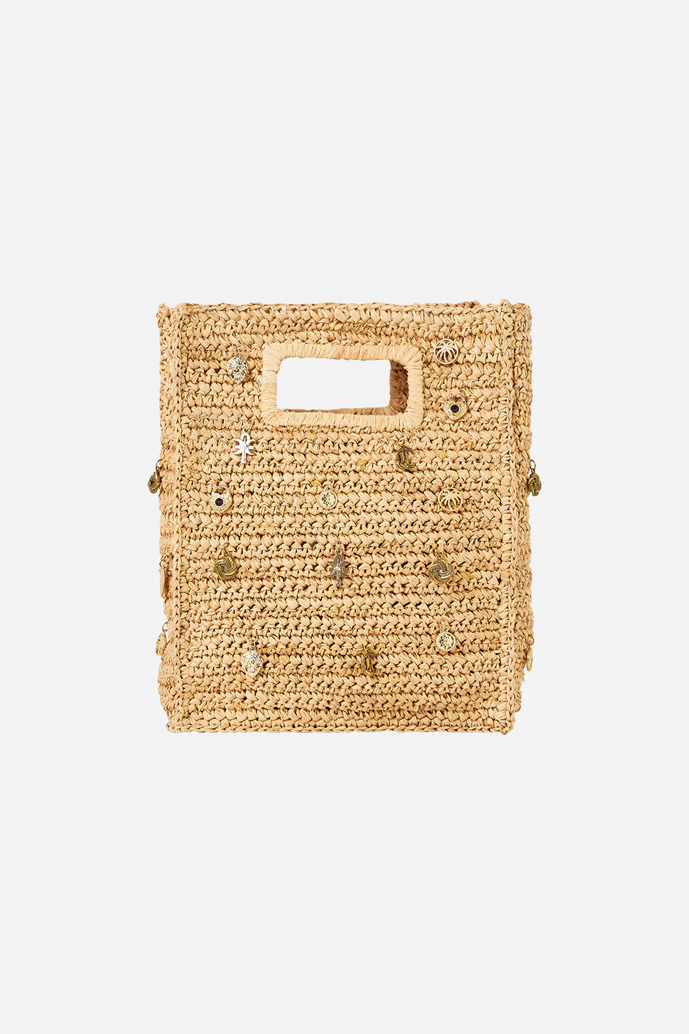 RAFFIA MINI NORTH SOUTH TOTE WITH CHARMS NATURAL - Image 2
