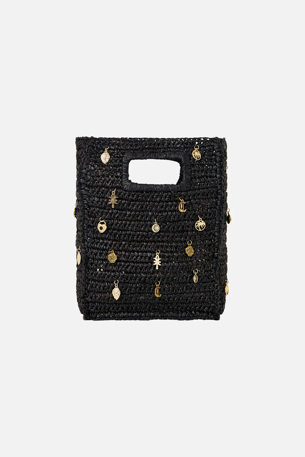 RAFFIA MINI NORTH SOUTH TOTE WITH CHARMS SOLID BLACK - Image 2