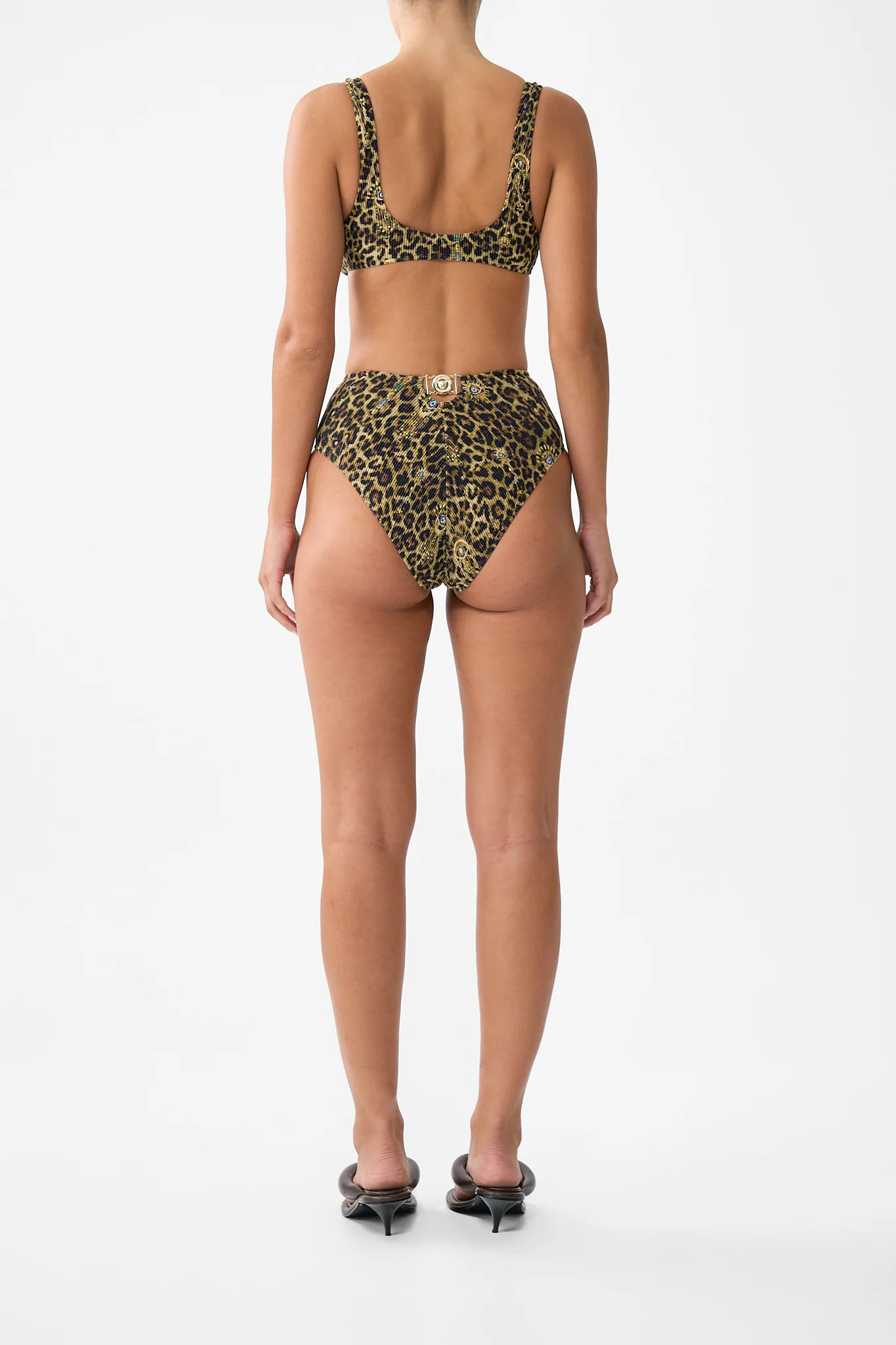 CRINKLE STRETCH HIGH WAIST BIKINI BOTTOM WITH BACK TRIM FELINE FOLKLORE - Image 2