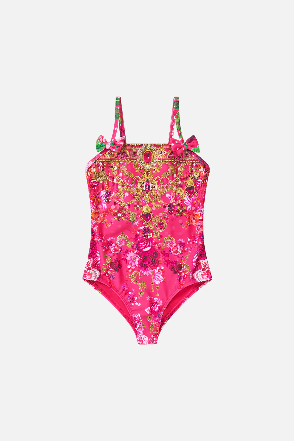KIDS STRAIGHT NECK ONE PIECE WITH BOWS FLAMENCO ROSE