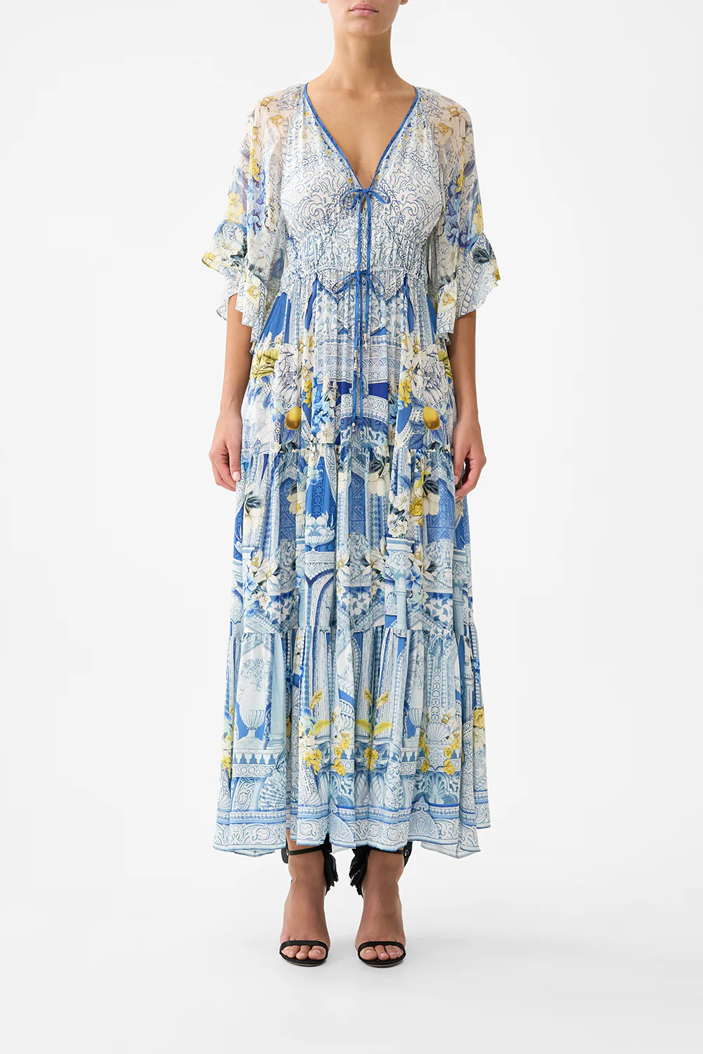 RUFFLE SLEEVE LONG DRESS DE NADA GRANADA