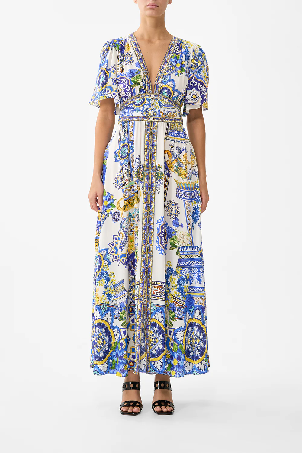 SHAPED WAISTBAND DRESS WITH FLUTTER SLEEVES ESPAÑA NIRVANA
