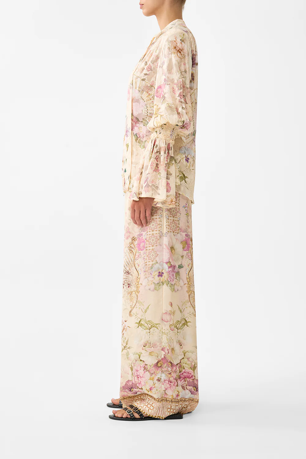 ELASTIC SLEEVE TIE FRONT BLOUSE ADORNED IN ARANJUEZ - Image 2