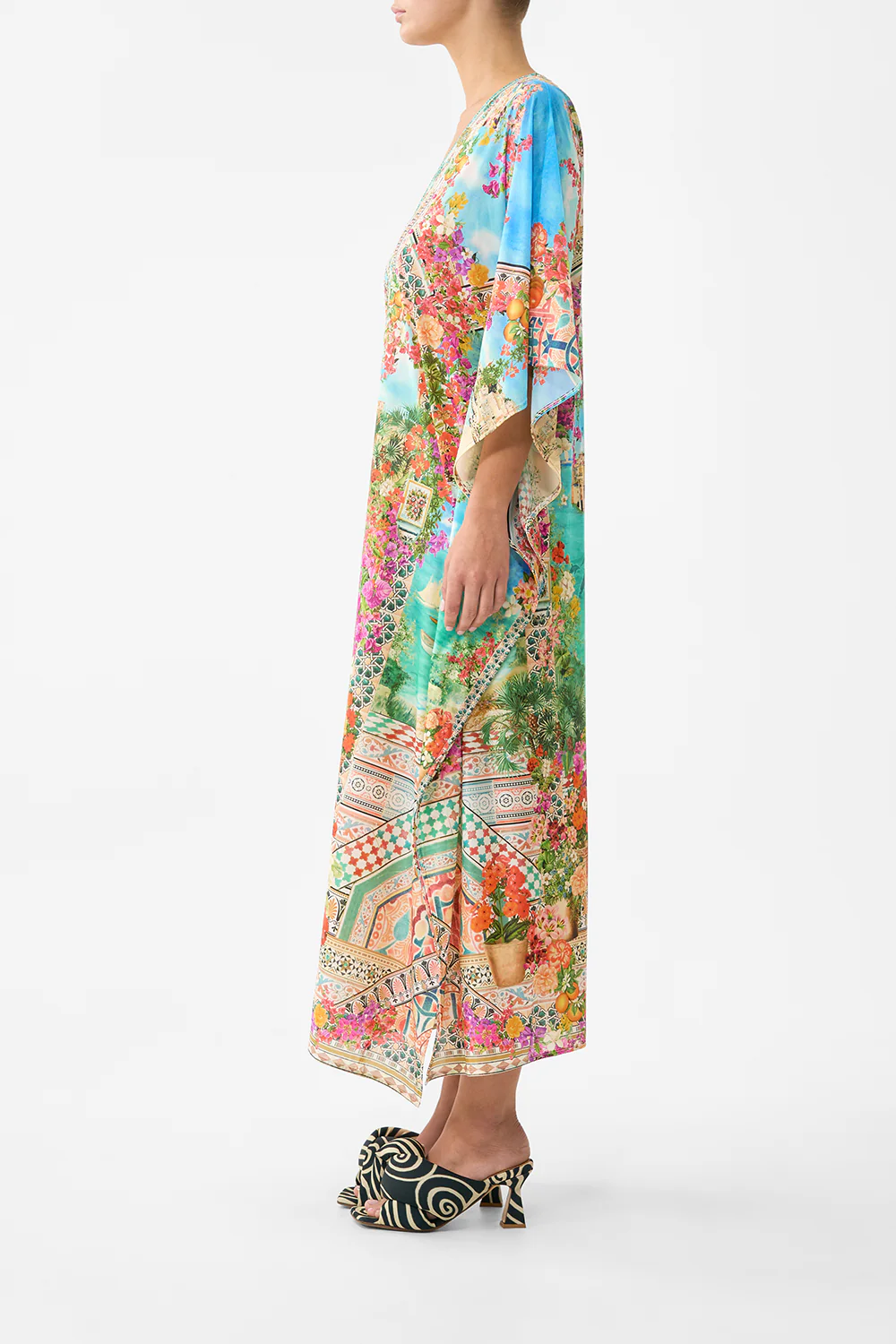 LONG V NECK KAFTAN WITH RING FRONT TRIM MEET ME IN MALLORCA - Image 4