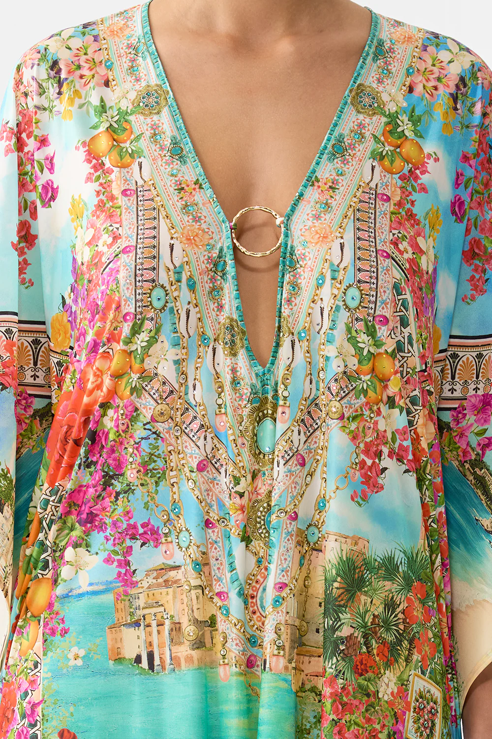 LONG V NECK KAFTAN WITH RING FRONT TRIM MEET ME IN MALLORCA - Image 6