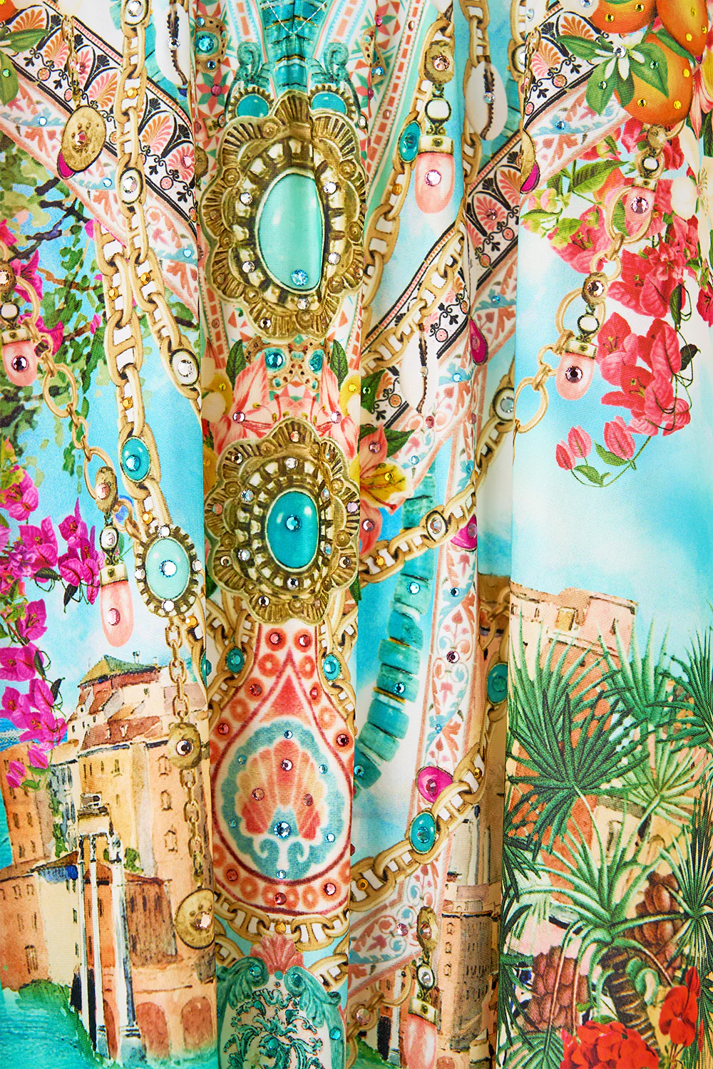 LONG V NECK KAFTAN WITH RING FRONT TRIM MEET ME IN MALLORCA - Image 8
