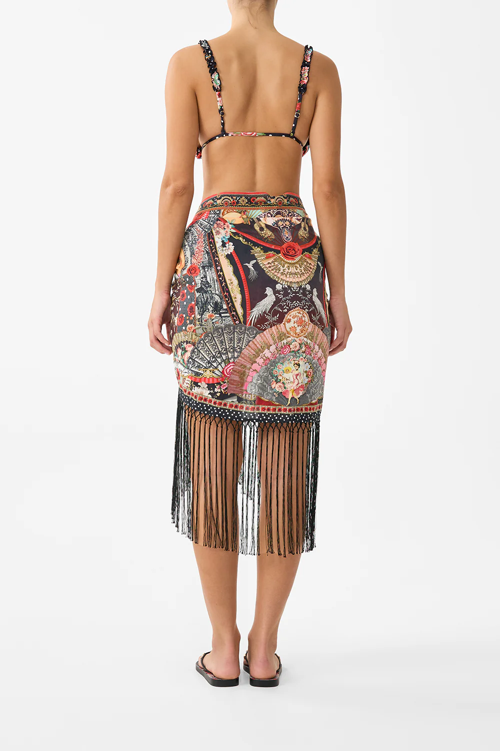 WOVEN SHORT SARONG WITH LONG FRINGE TRIM DAUGHTERS OF DUENDE - Image 2
