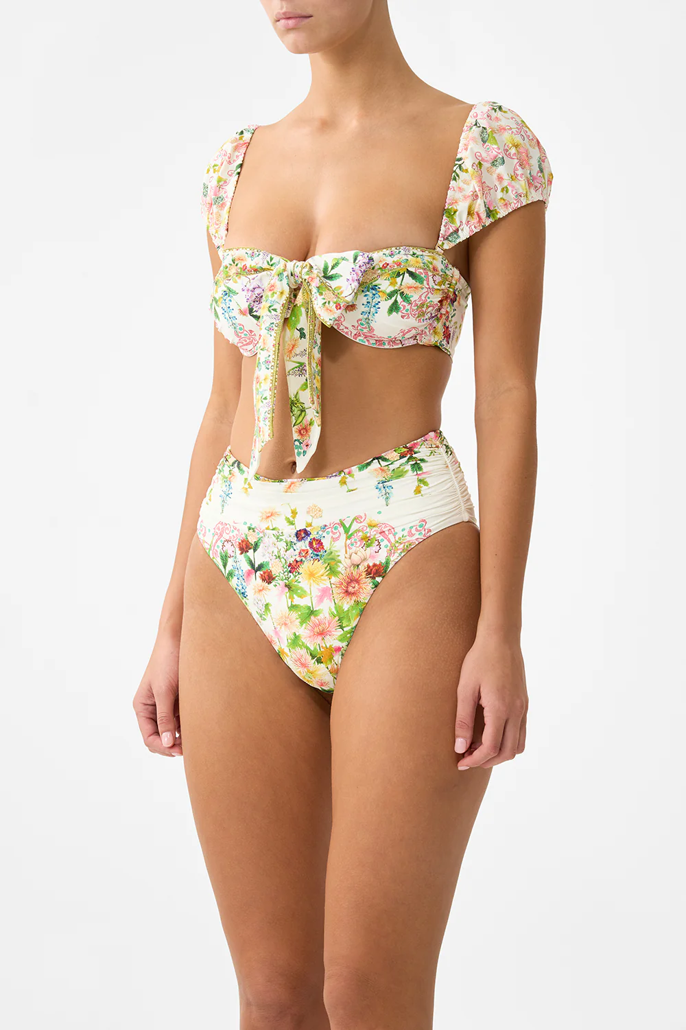 TIE FRONT UNDERWIRE BIKINI TOP WITH PUFF SLEEVE THE CALL OF CATALONIA - Image 5