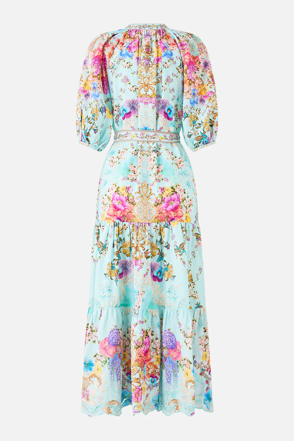 PUFF SLEEVE MIDI SHIRT DRESS WITH TIE BAZAAR BLOOMS - Image 6