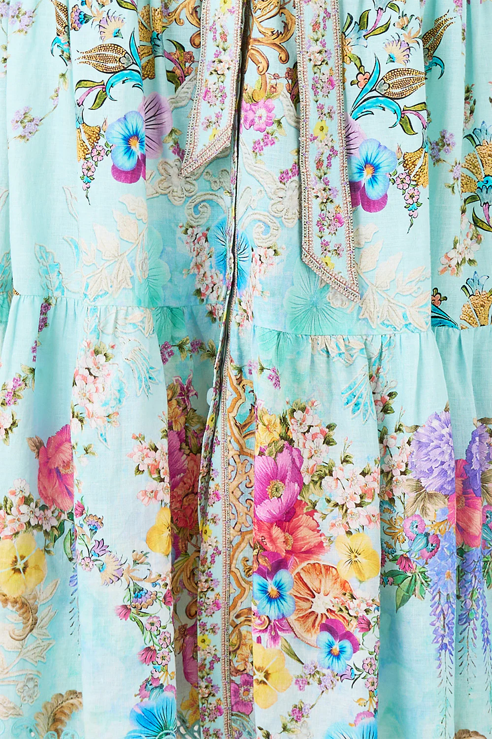 PUFF SLEEVE MIDI SHIRT DRESS WITH TIE BAZAAR BLOOMS - Image 7