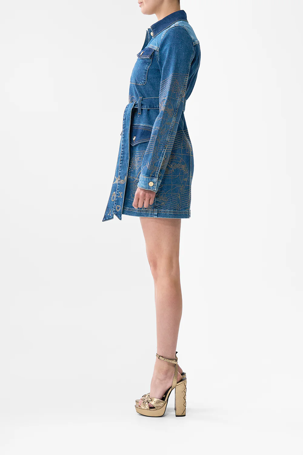JENNA ZODIAC ZONE BELTED MINI DRESS DENIM - Image 4