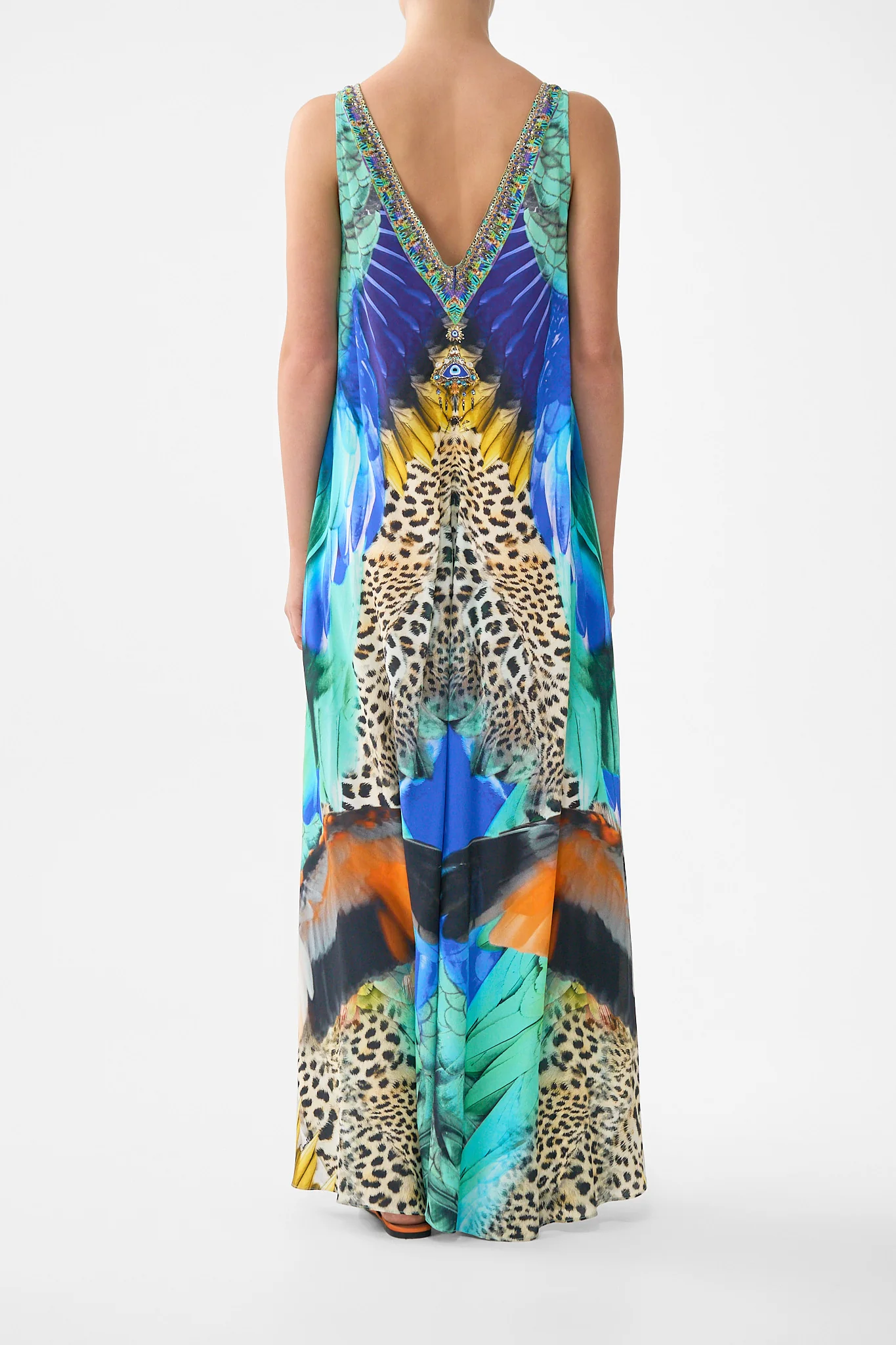 V NECK FLARED JUMPSUIT JUNGLE FLIGHT - Image 2