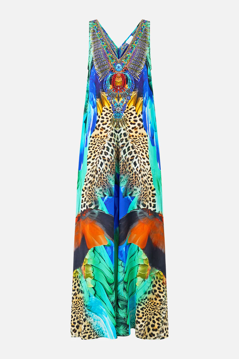 V NECK FLARED JUMPSUIT JUNGLE FLIGHT - Image 3