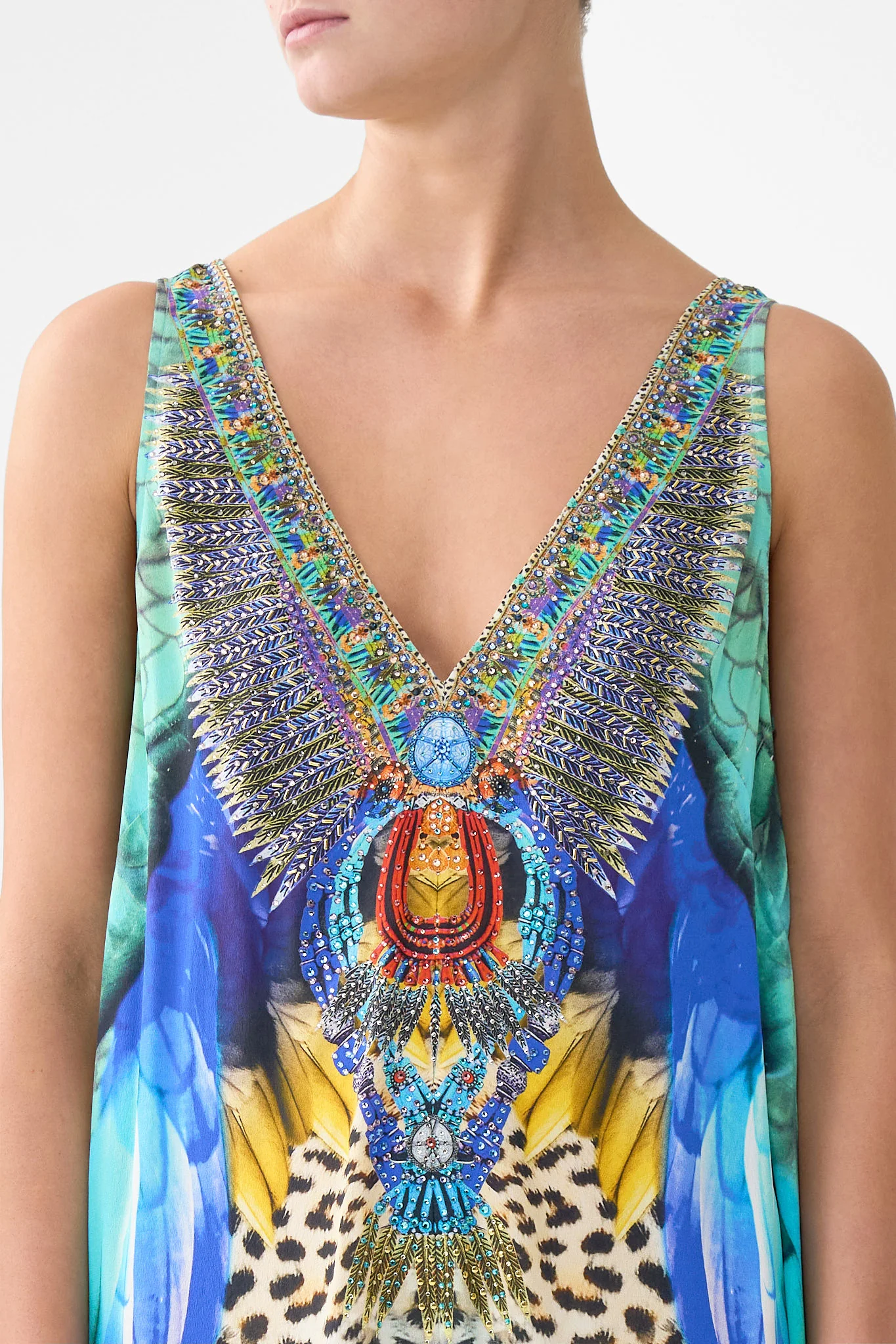 V NECK FLARED JUMPSUIT JUNGLE FLIGHT - Image 6