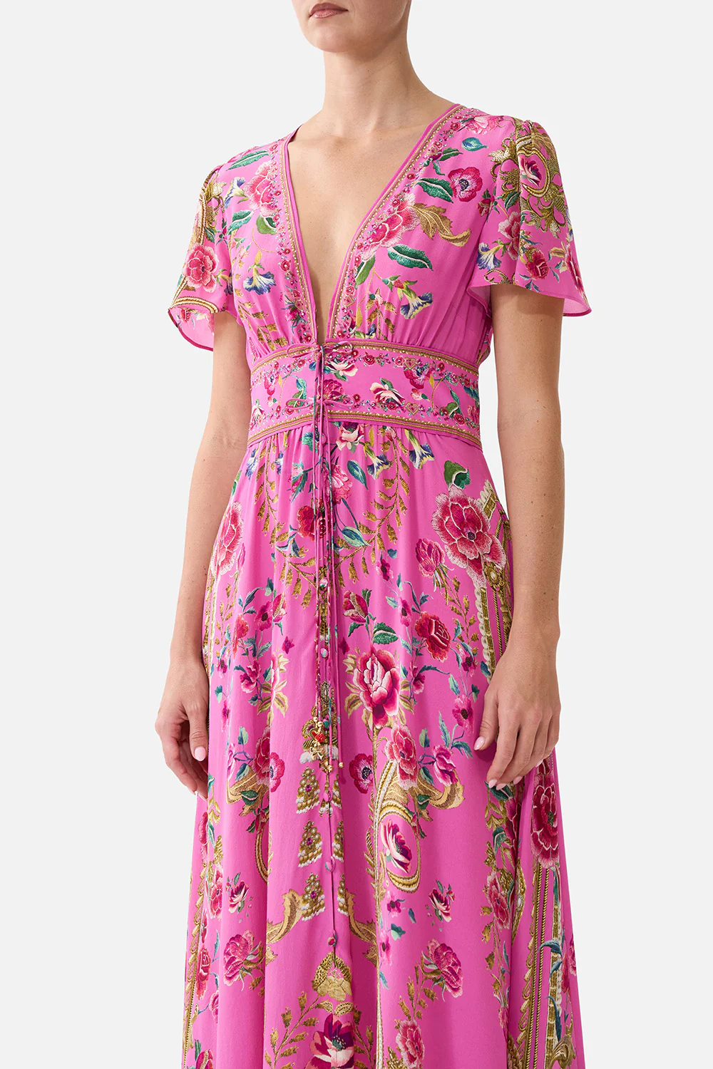 V-NECK TIE FRONT MIDI DRESS MATADORA FLORA - Image 5