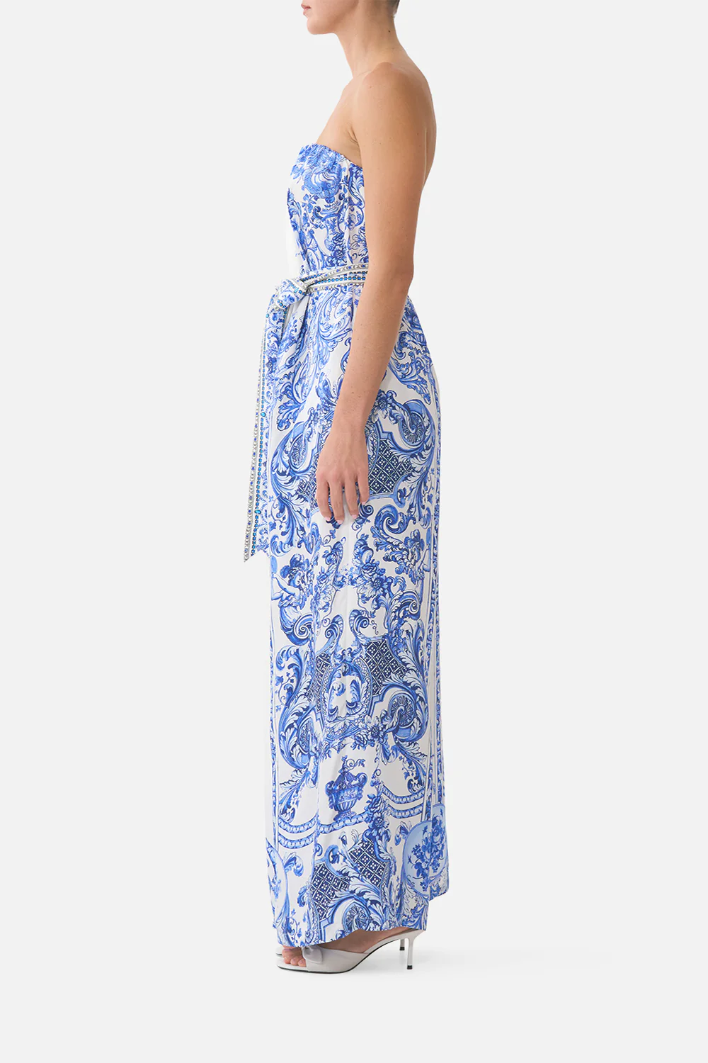 FRONT PLEAT STRAPLESS JUMPSUIT CERAMIC PANORAMIC - Image 4