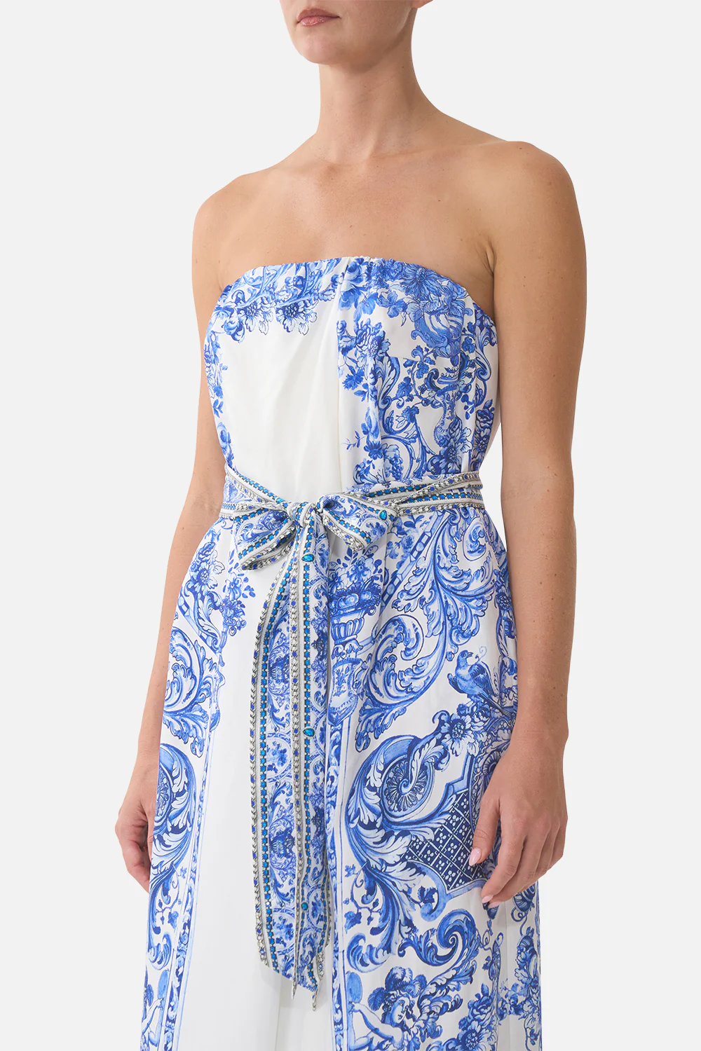 FRONT PLEAT STRAPLESS JUMPSUIT CERAMIC PANORAMIC - Image 5