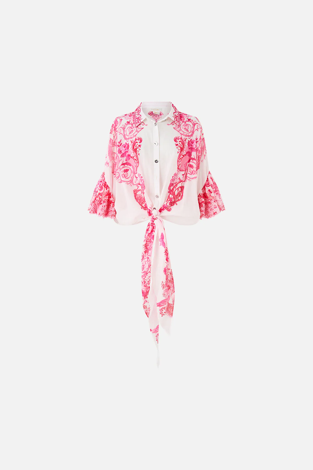 TIE FRONT SHIRT WITH SLEEVE FRILL LIVIN LA VIDA ROSA - Image 3