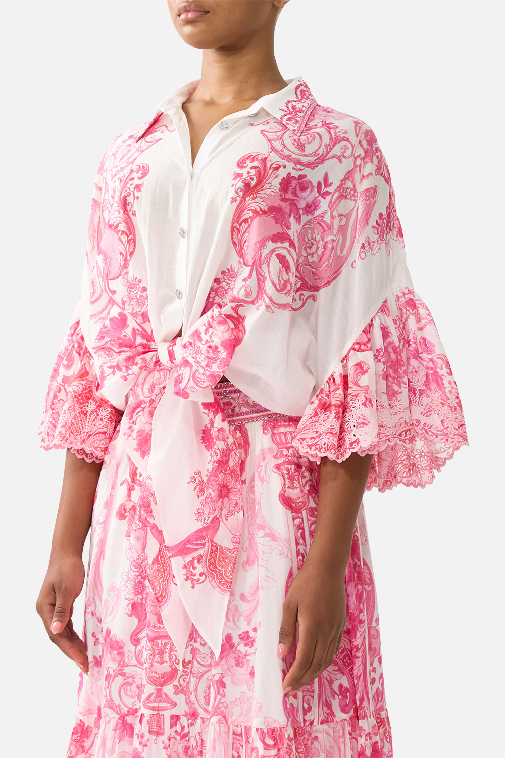 TIE FRONT SHIRT WITH SLEEVE FRILL LIVIN LA VIDA ROSA - Image 5