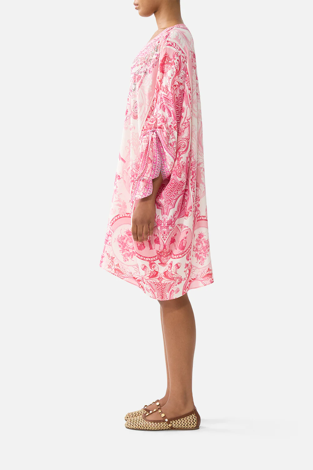 TIE SLEEVE SHORT V NECK KAFTAN LIVIN LA VIDA ROSA - Image 4