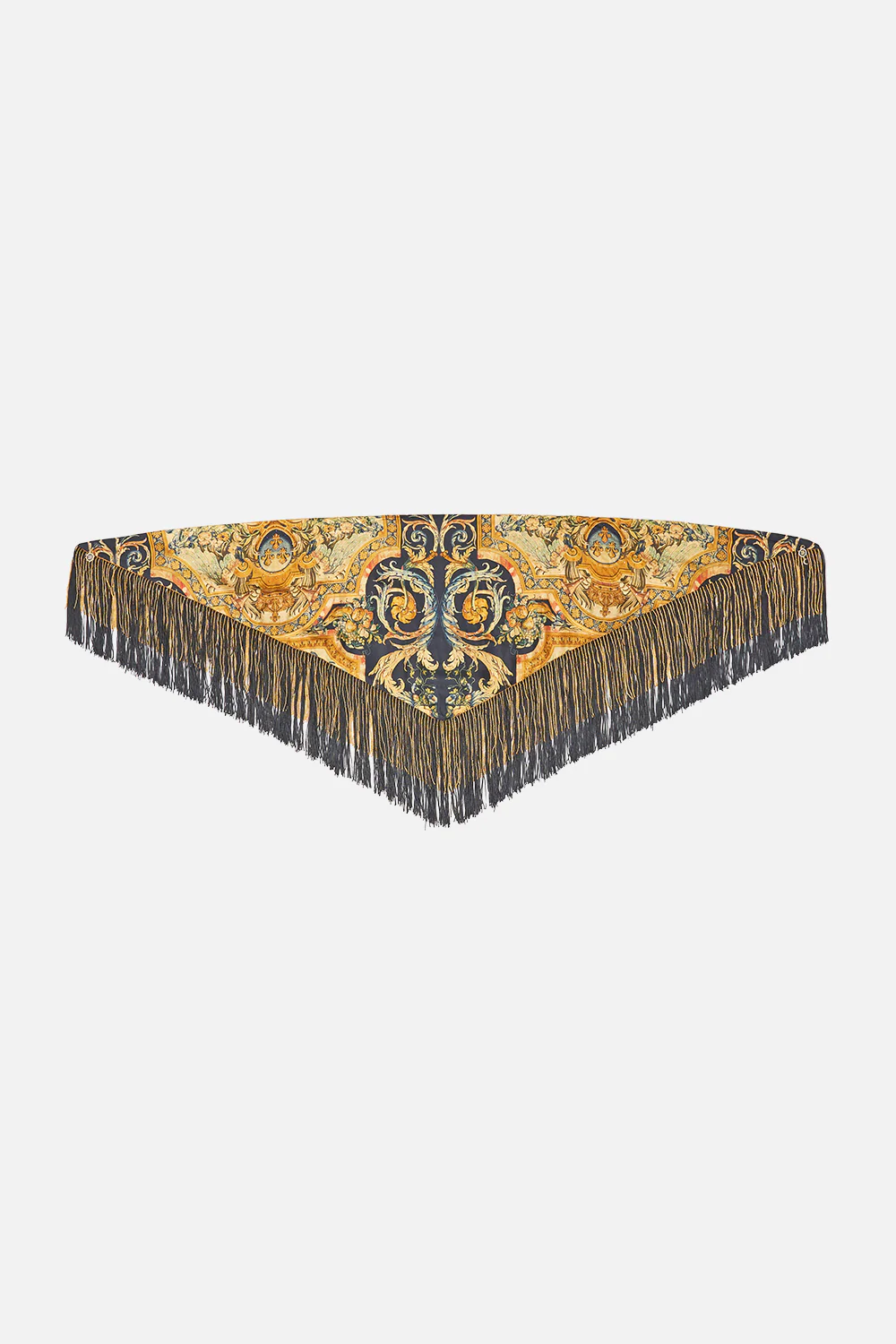 TRIANGULAR SILK TWILL SCARF WITH FRINGING MUSEUM MEMOIRS