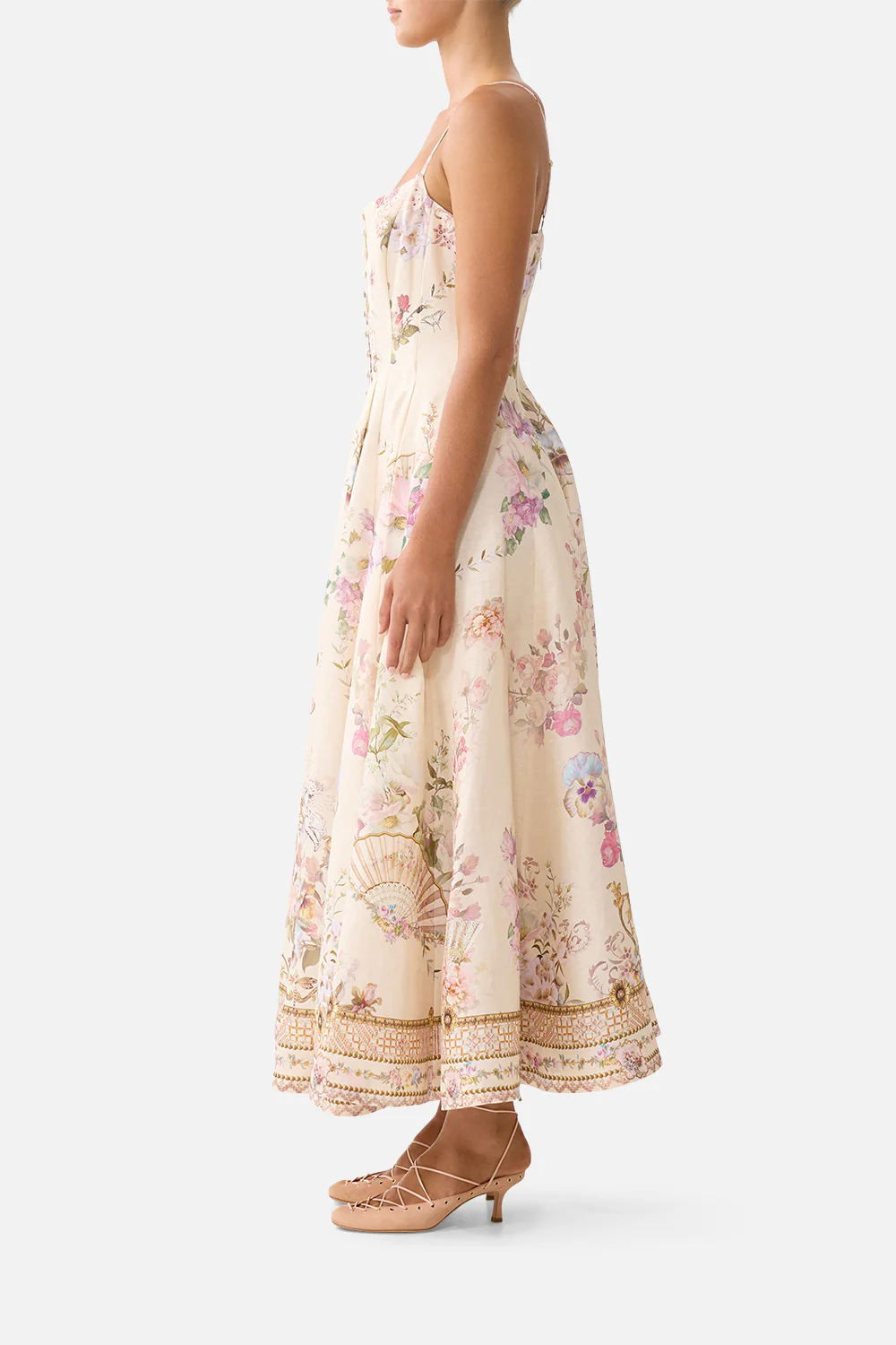 CORSET DRESS WITH LONG FLARED SKIRT ADORNED IN ARANJUEZ - Image 4