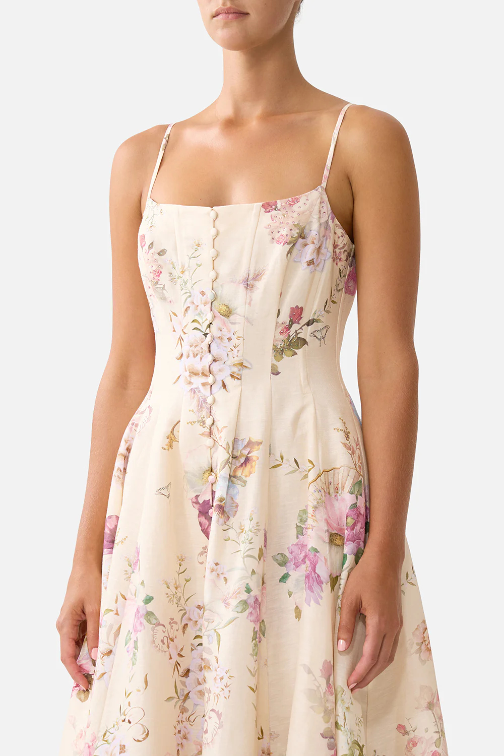 CORSET DRESS WITH LONG FLARED SKIRT ADORNED IN ARANJUEZ - Image 5